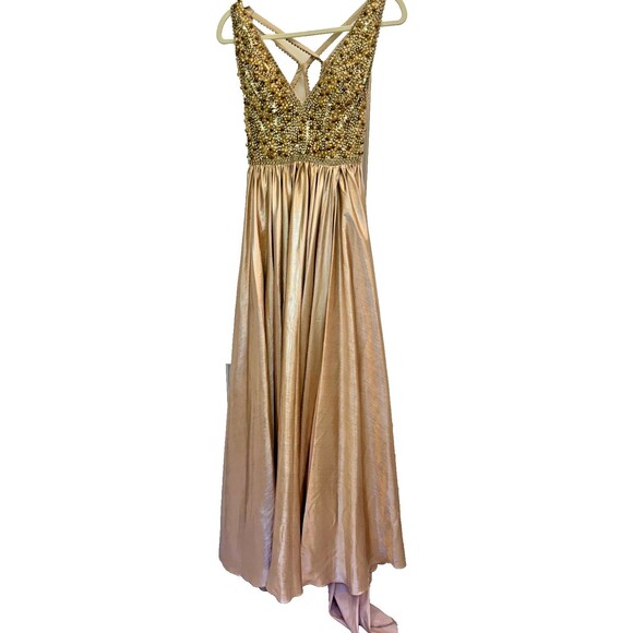 NWT Mac Duggal Gold Long Prom Formal Dress Size 8 Sequins Embellished $598 - Picture 4 of 10